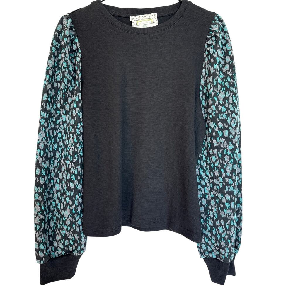 Black & Leopard Animal Print Long Sleeve Colorblock Lightweight Sweater S NWT